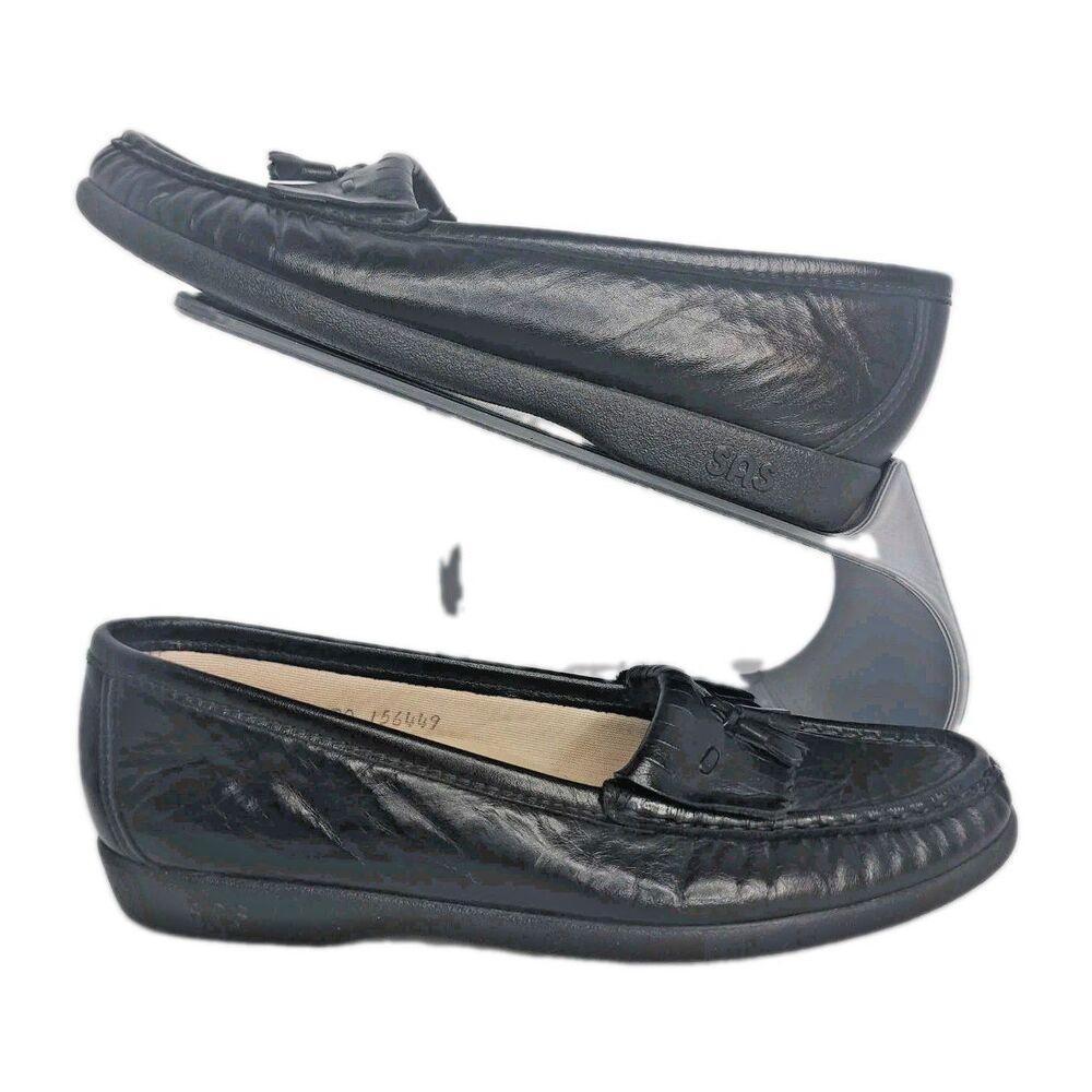 Sas Softie Kiltie Tassel Loafers Womens Size 6 Slim 6s Black Leather Shoes Guc